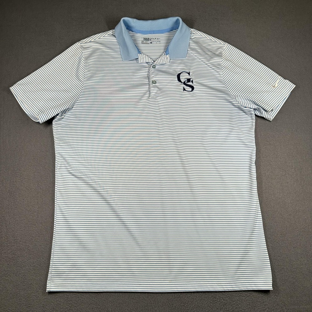 Gulf Shores GS Logo Polo Shirt Mens Large Blue Nike Dri Fit Striped Performance